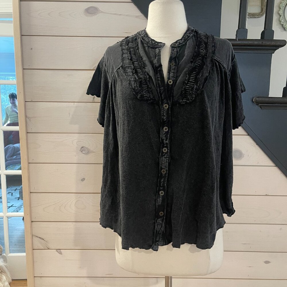 059 Free People Women's Black Sofia Henley NWOT Oversized Size Small - Picture 4 of 8